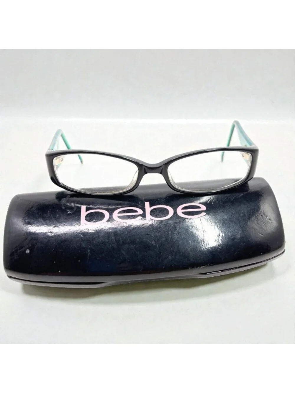 Bebe Women's Rectangular Reading Glasses Black & Teal Glasses With Hard Case